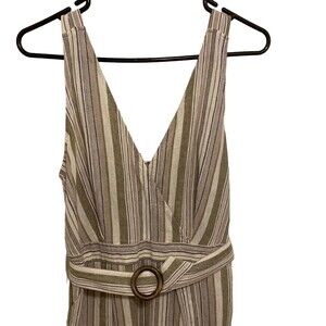 ALTAR'D STATE Linen Blend Neutral V-Neck Pocket Belted Midi-Jumpsuit Size L